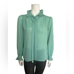 VINTAGE 70s Elegant Mint Green Blouse with Ruffle Details